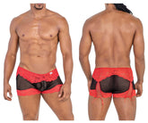 Boxer en maille et dentelle CandyMan 99779 Couleur Noir-Rouge